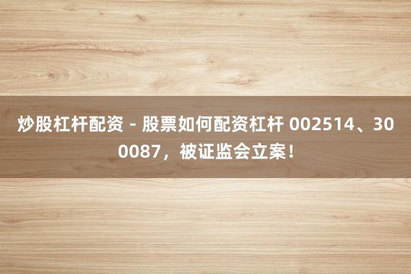 炒股杠杆配资 - 股票如何配资杠杆 002514、300087，被证监会立案！