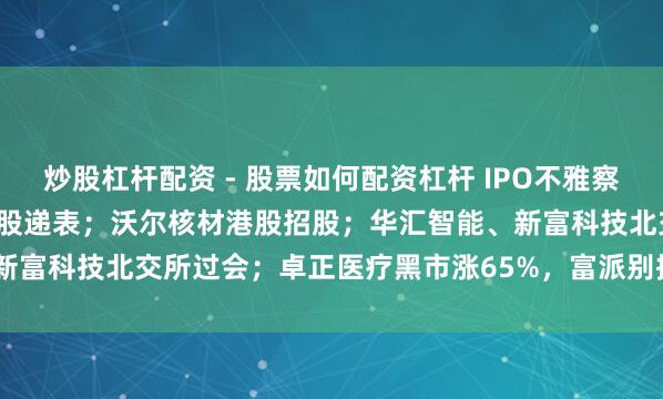 炒股杠杆配资 - 股票如何配资杠杆 IPO不雅察日报（2.5）：丹诺医药港股递表；沃尔核材港股招股；华汇智能、新富科技北交所过会；卓正医疗黑市涨65%，富派别控黑市涨18.89%
